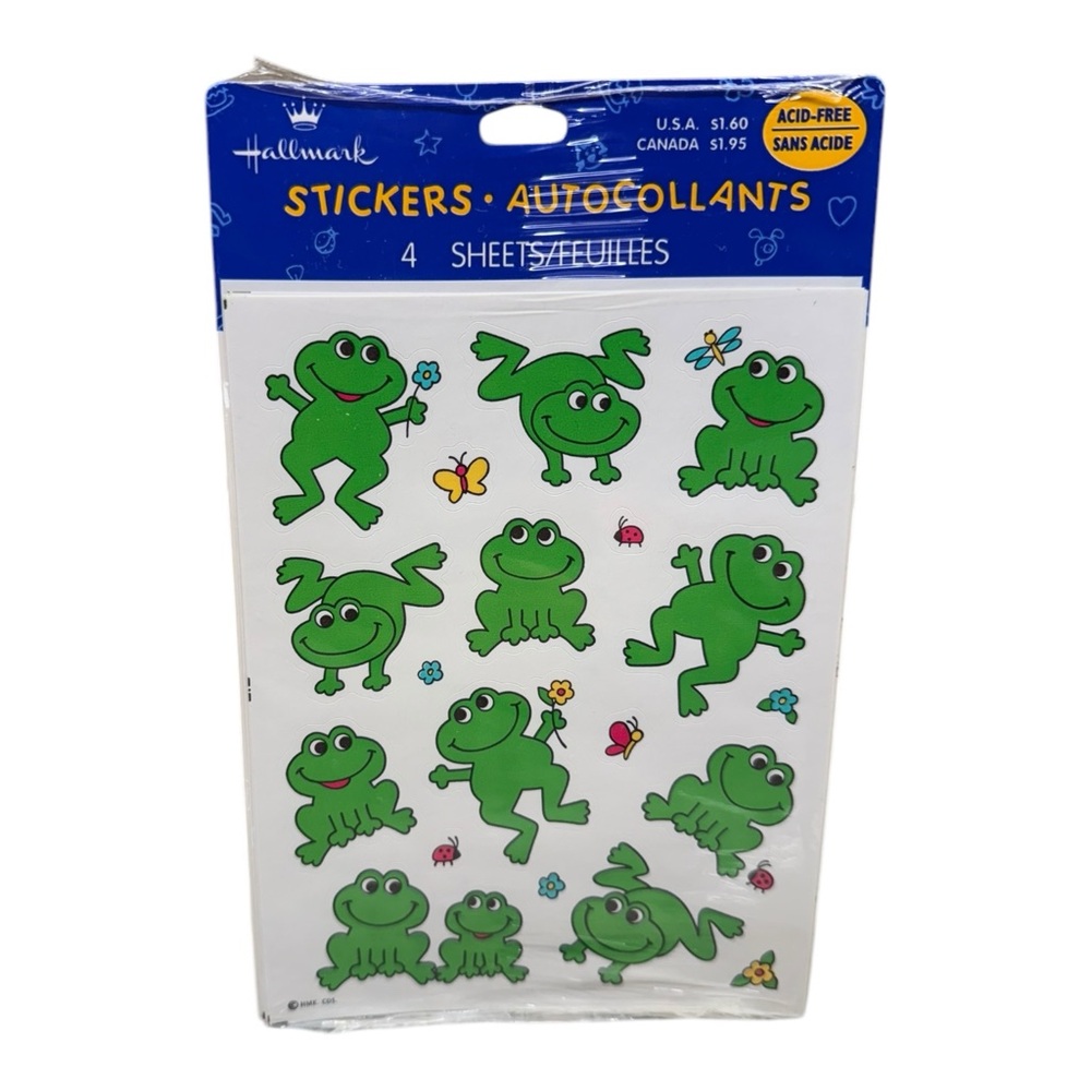 Vtg HALLMARK Acid Free stickers happy frogs butterflies ladybugs Sealed 4 Sheets